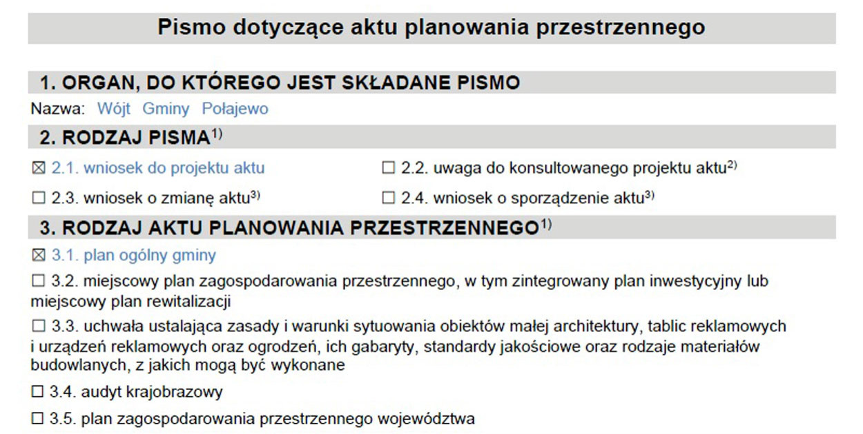 Przykładowe wypełnienie formularza